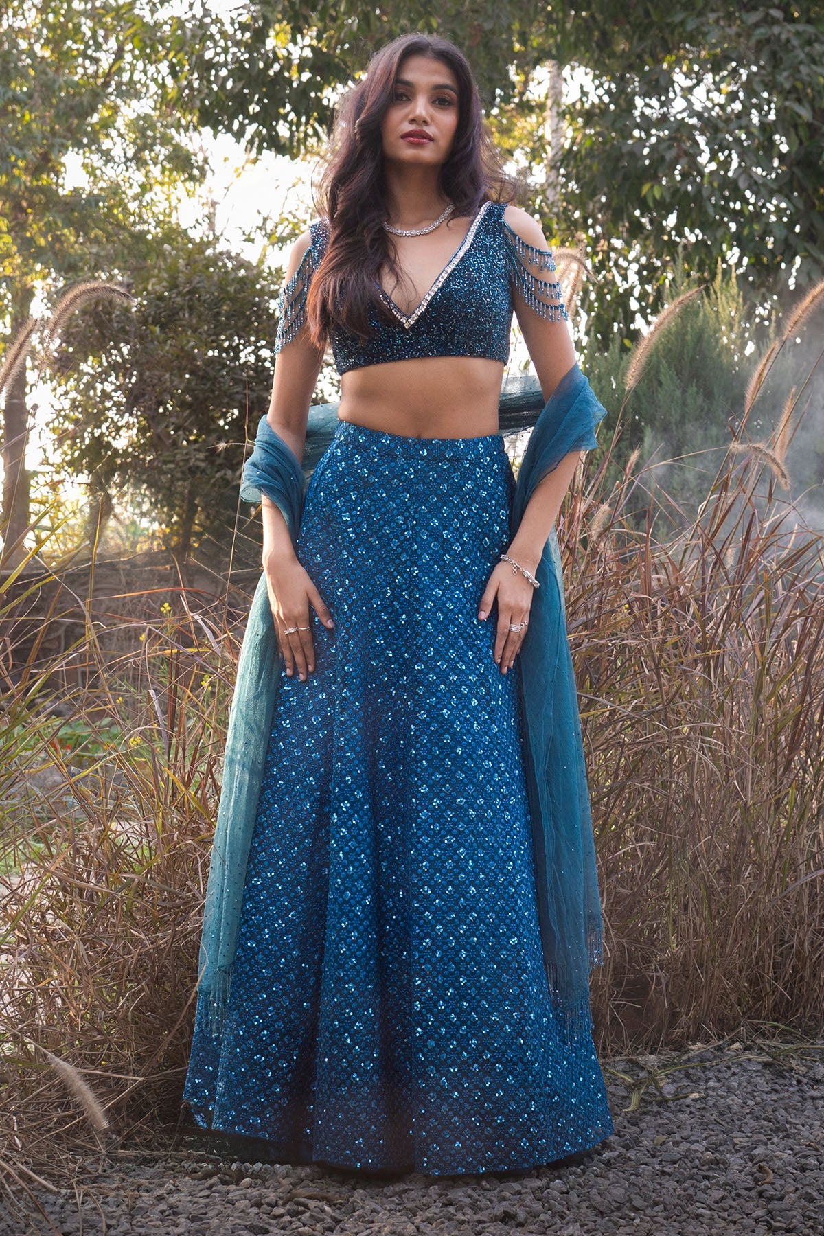 Buy Sequins Work Blue Lehenga Set by Smita Shrinivas for women online at ScrollnShops